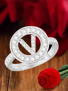 MEENAZ Silver-Plated Cubic Zirconia Studded Adjustable Ring