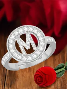 MEENAZ Silver-Plated Cubic Zirconia Studded Adjustable Ring