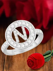 MEENAZ Silver-Plated Cubic Zirconia Studded Adjustable Ring