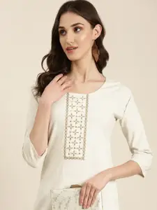 SHOWOFF Ethnic Motif Embroidered Thread Work Straight Kurta