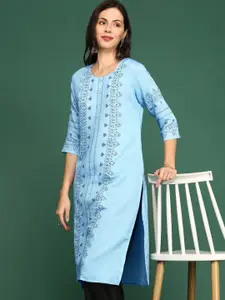 SHOWOFF Ethnic Motifs Printed Pure Cotton Straight Kurta