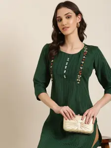 SHOWOFF Striped Cotton Thread Work Kurta