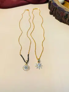 ABDESIGNS Set of 2 Gold-Plated AD-Studded & Beaded Mangalsutra & Pendant Chain