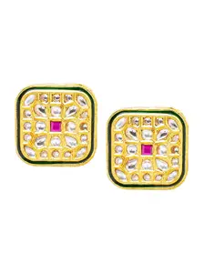 Shining Jewel - By Shivansh Gold Plated Square Kundan Studded Studs Earrings