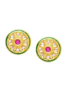 Shining Jewel - By Shivansh Gold Plated Circular Kundan Studded Studs Earrings