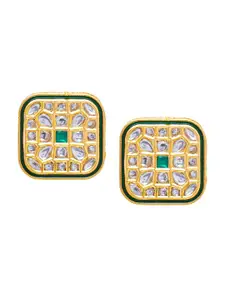 Shining Jewel - By Shivansh Gold-Plated Kundan Square Studs Earrings