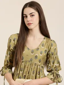 SHOWOFF Floral Printed Puff Sleeves Empire A-Line Kurta