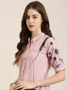 SHOWOFF Shirt Collar Striped Cotton Pathani Kurta