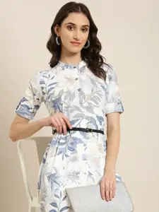 SHOWOFF Floral Printed Belted Detail Straight Kurta