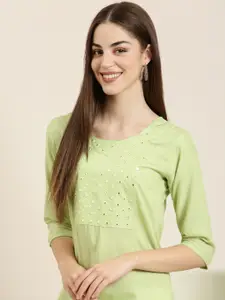 SHOWOFF Geometric Embroidered Straight Kurta