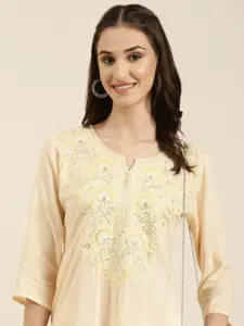 SHOWOFF Floral Embroidered Thread Work A-Line Kurta