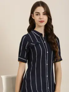 SHOWOFF Striped Shirt Collar A-Line Kurta