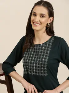 SHOWOFF Floral Yoke Design Sequinned Kurta