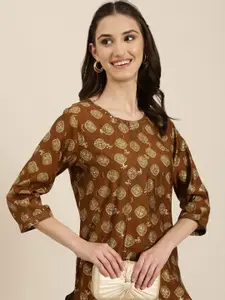 SHOWOFF Ethnic Motifs Printed Sequinned Kurta