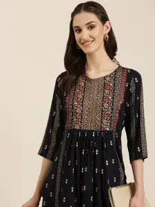 SHOWOFF Ethnic Motifs Printed Thread Work A-Line Kurta
