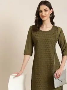 SHOWOFF Ethnic Motifs Embroidered Sequinned Straight Kurta