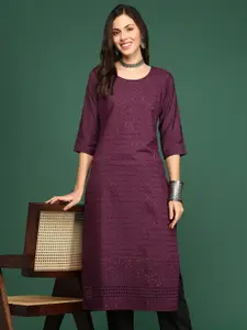 SHOWOFF Ethnic Motif Embroidered Straight Kurta