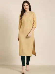 SHOWOFF Floral Embroidered Straight Kurta