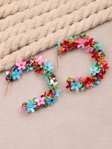 Crunchy Fashion Gold-Plated Beaded Floral Half Hoop Earrings