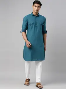 Kryptic Spread Collar Pure Cotton Pathani Kurta
