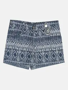 Peppermint Girls Geometric Printed High-Rise Pure Cotton Shorts
