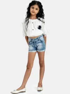 Peppermint Girls Washed High-Rise Pure Cotton Denim Shorts