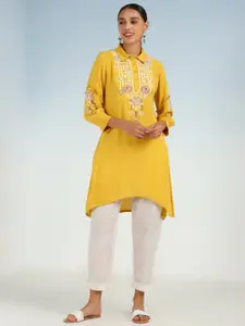 Lakshita Ethnic Motifs Embroidered High-Low Shirt Collar A-Line Kurta