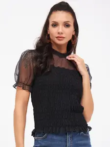 Harpa Smocked High Neck Puff Sleeves Top