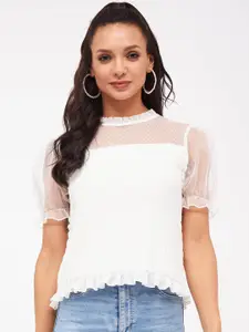 Harpa High Neck Smocked Puff Sleeves Top