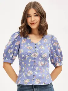 Harpa Floral Print Puff Sleeve Shirt Style Top