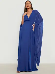 Boohoo Chiffon Finish Wrap Design Cape Sleeve Maxi Dress