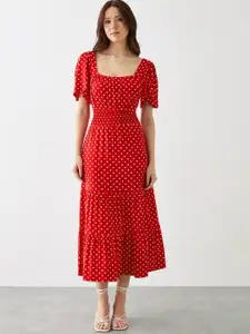 DOROTHY PERKINS Polka Dot Print Smocked A-Line Maxi Dress