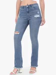 Recap Women Comfort Bootcut High-Rise Mildly Distressed Light Fade Stretchable Jeans