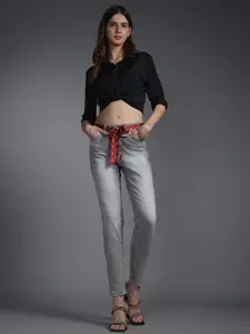 Recap Women Comfort Relaxed Fit High-Rise Clean Look Heavy Fade Stretchable Cropped Jeans