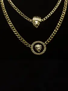 VAGHBHATT Gold-Plated Layered  Lion Head With Crown Pendant Necklace