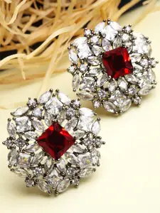 KARATCART Silver-Plated Cubic Zirconia Studded Contemporary Stud Earrings