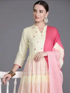 Indo Era Ethnic Motifs Printed Embroidered Maxi Dress with Dupatta