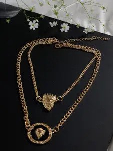 Krelin Gold-Plated Stainless Steel Layered Lion Head With Crown Pendant Necklace