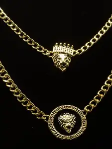Krelin Gold-Plated Lion Head With Crown Pendant Necklace