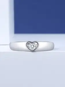 MYKI Silver-Plated CZ-Studded Heart Adjustable Finger Ring