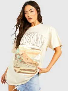Boohoo Women Printed Drop-Shoulder Sleeves Pure Cotton T-shirt