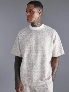 boohooMAN Pure Cotton Oversized Jacquard Aztec Self-Designed T-shirt