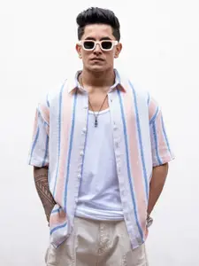 Powerlook India Slim Striped Drop-Shoulder Sleevees Oversized Casual Shirt