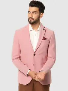 Blackberrys Men Self Design Single-Breasted Pure Cotton Slim Fit Blazer