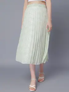 NUEVOSDAMAS Floral Printed Accordion Pleats Georgette A-Line Midi Skirt