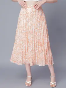 NUEVOSDAMAS Floral Printed Accordion Pleats Georgette A-Line Midi Skirt