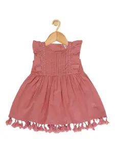 Creative Kids Girls Pink Round Neck Ruffled Gathered Cotton Fit & Flare Dress