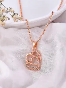 Silvermerc Designs Rose Gold-Plated CZ-Studded Pendant With Chain