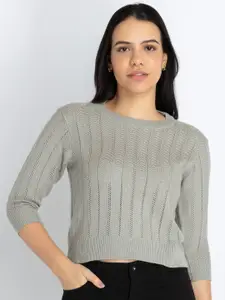 Status Quo Open Knit Self Design Pullover Sweater