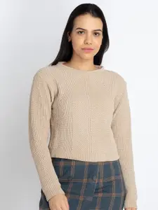 Status Quo Cable Knit Self Design Crop Pullover Sweater